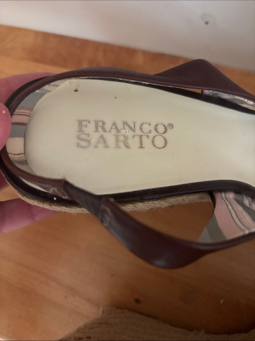 Franco Sarto Brown Leather Crisscross Espadrille Wedge Sandals - Picture 5 of 5